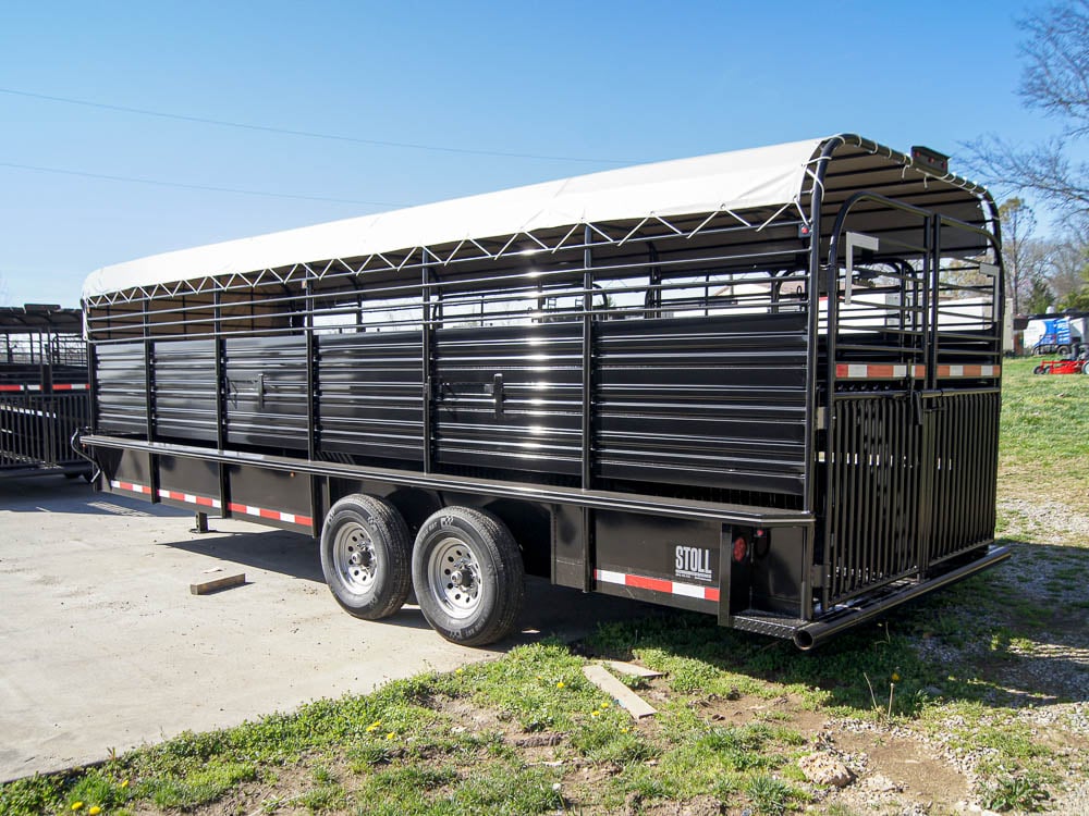 24ft Gooseneck Livestock Trailer Cleated Floor Canvas Top (2) 7K Axles