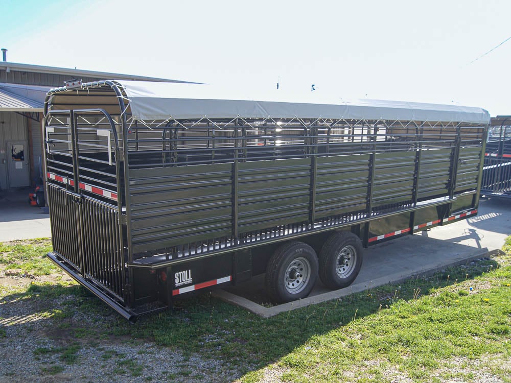 24ft Gooseneck Livestock Trailer Cleated Floor Canvas Top (2) 7K Axles