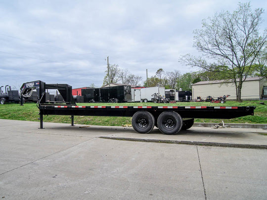 8.5x25 IBeam Gooseneck Straight Deckover Trailer (2) 7K Axles Slide Ramps