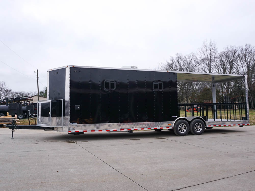 Concession Trailer 8.5' x 30' Custom V-Nose TV Box Porch Style