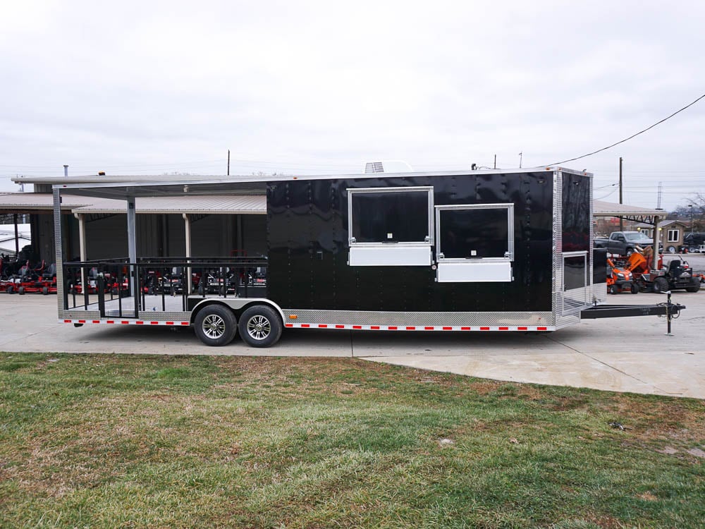 Concession Trailer 8.5' x 30' Custom V-Nose TV Box Porch Style