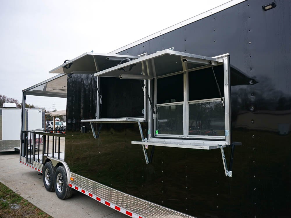 Concession Trailer 8.5' x 30' Custom V-Nose TV Box Porch Style