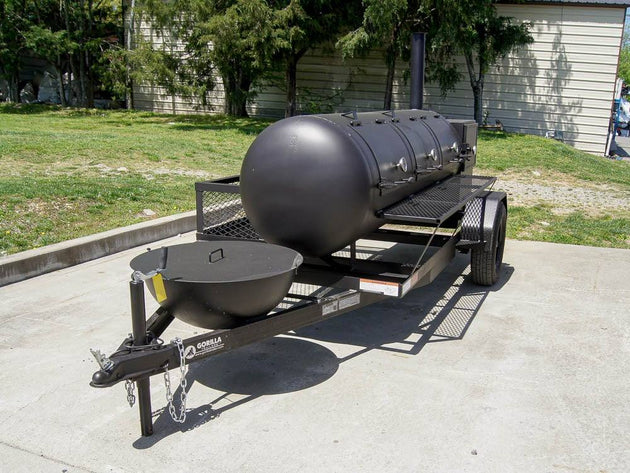 330 Gallon Pull Behind BBQ Smoker with Round Charcoal Grill 3500lb Axle