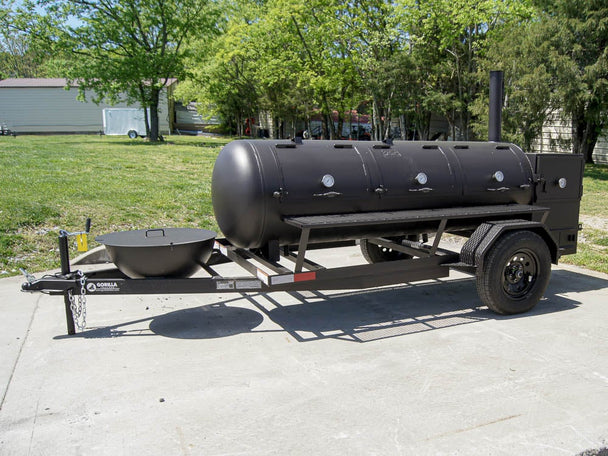 330 Gallon Pull Behind BBQ Smoker with Round Charcoal Grill 3500lb Axle