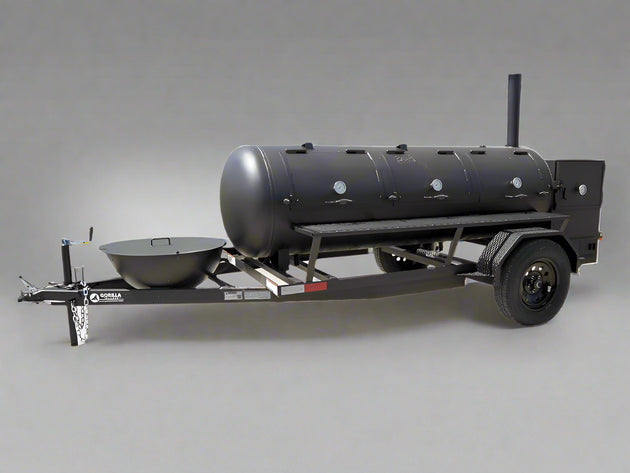 330 Gallon Pull Behind BBQ Smoker with Round Charcoal Grill 3500lb Axle