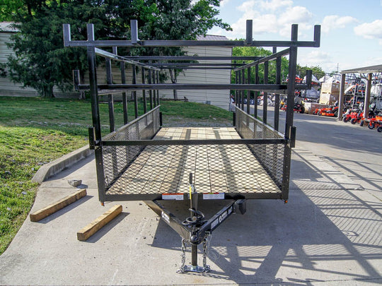 6.4x20 Straight Deck Tandem Utility Trailer Mesh Sides Double Ladder Racks