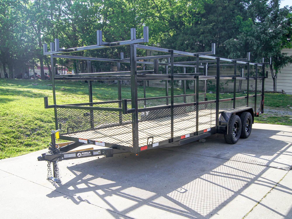 6.4x20 Straight Deck Tandem Utility Trailer Mesh Sides Double Ladder Racks