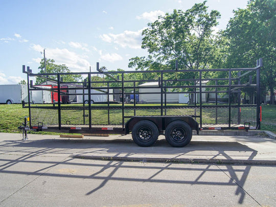 6.4x20 Straight Deck Tandem Utility Trailer Mesh Sides Double Ladder Racks