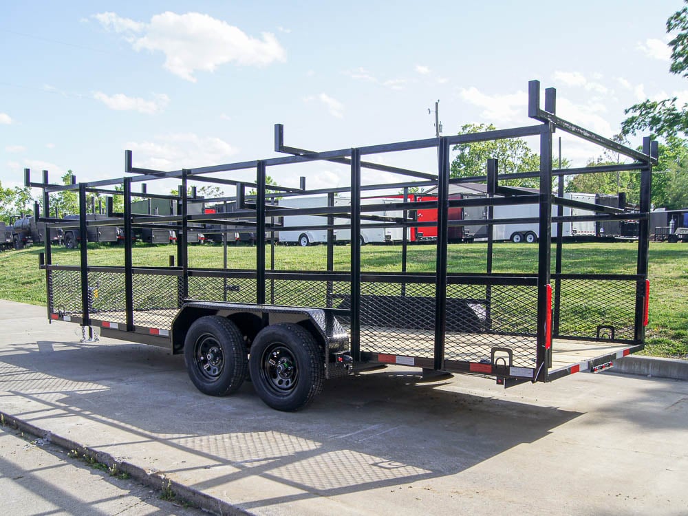 6.4x20 Straight Deck Tandem Utility Trailer Mesh Sides Double Ladder Racks