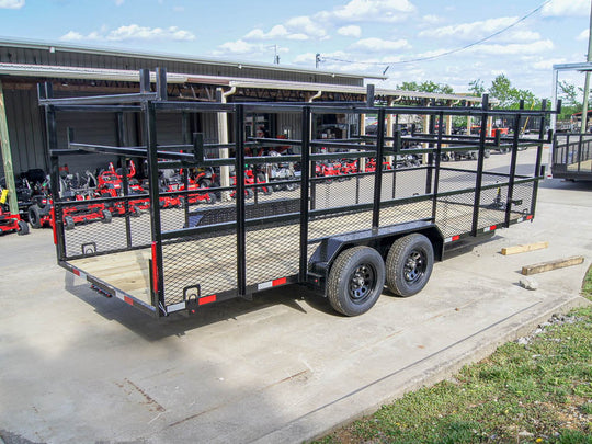 6.4x20 Straight Deck Tandem Utility Trailer Mesh Sides Double Ladder Racks