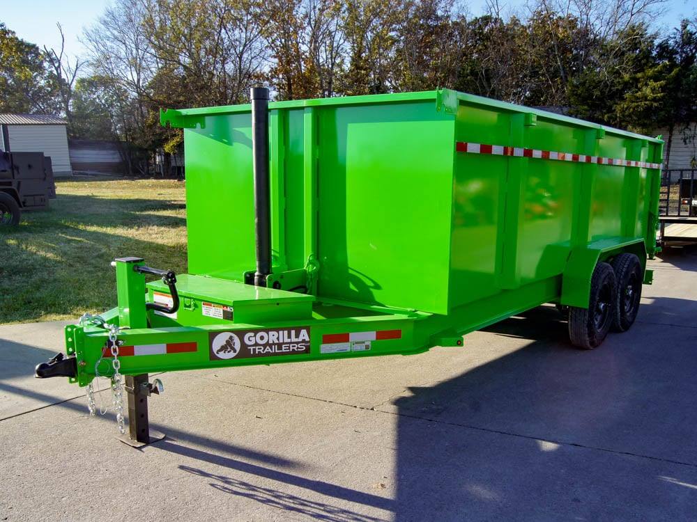 7x16 Gorilla Lime Green Telescopic IBeam Dump Trailer 4ft Sides (2) 7K Axles
