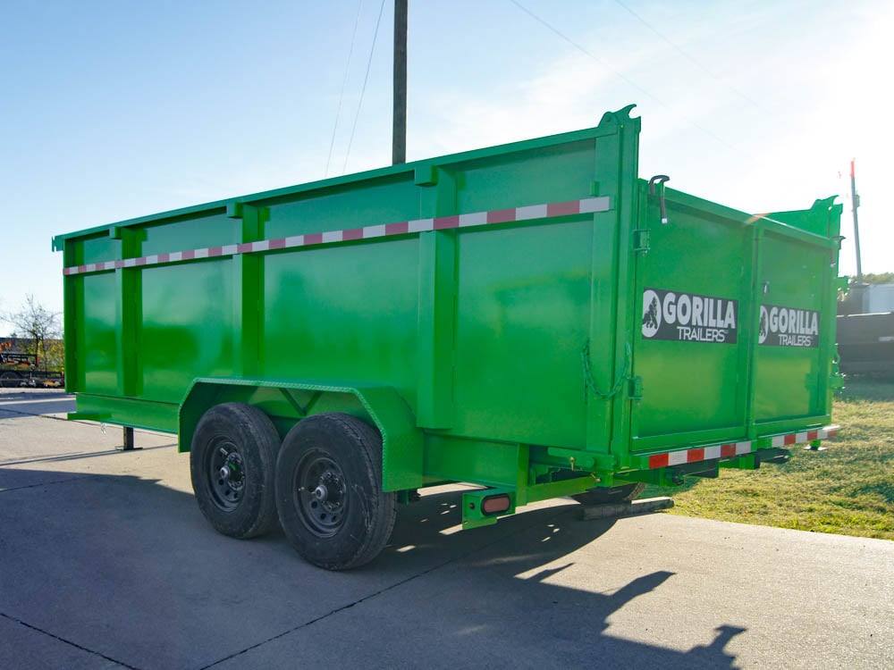 7x16 Gorilla Lime Green Telescopic IBeam Dump Trailer 4ft Sides (2) 7K Axles