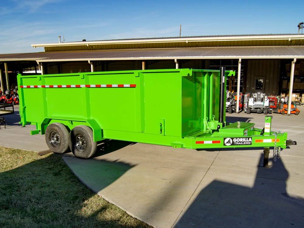 7x16 Gorilla Lime Green Telescopic IBeam Dump Trailer 4ft Sides (2) 7K Axles