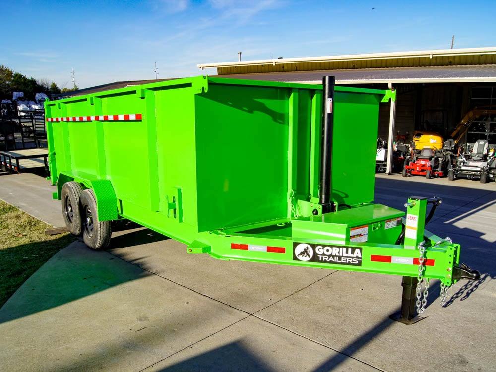 7x16 Gorilla Lime Green Telescopic IBeam Dump Trailer 4ft Sides (2) 7K Axles