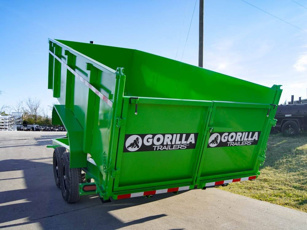 7x16 Gorilla Lime Green Telescopic IBeam Dump Trailer 4ft Sides (2) 7K Axles
