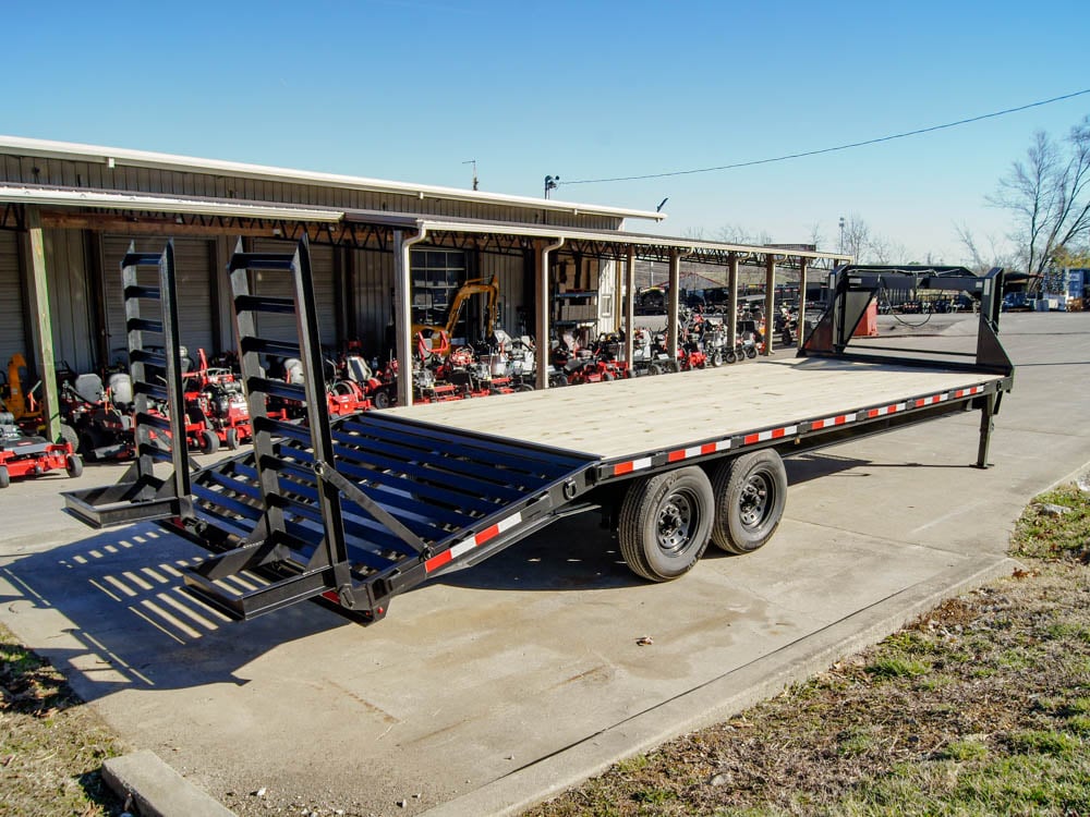 8.5x25 IBeam Gooseneck Deckover Trailer (2) 7K Axles Stand-Up Ramps