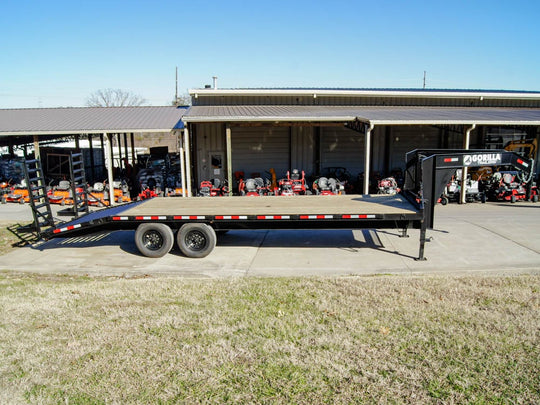 8.5x25 IBeam Gooseneck Deckover Trailer (2) 7K Axles Stand-Up Ramps