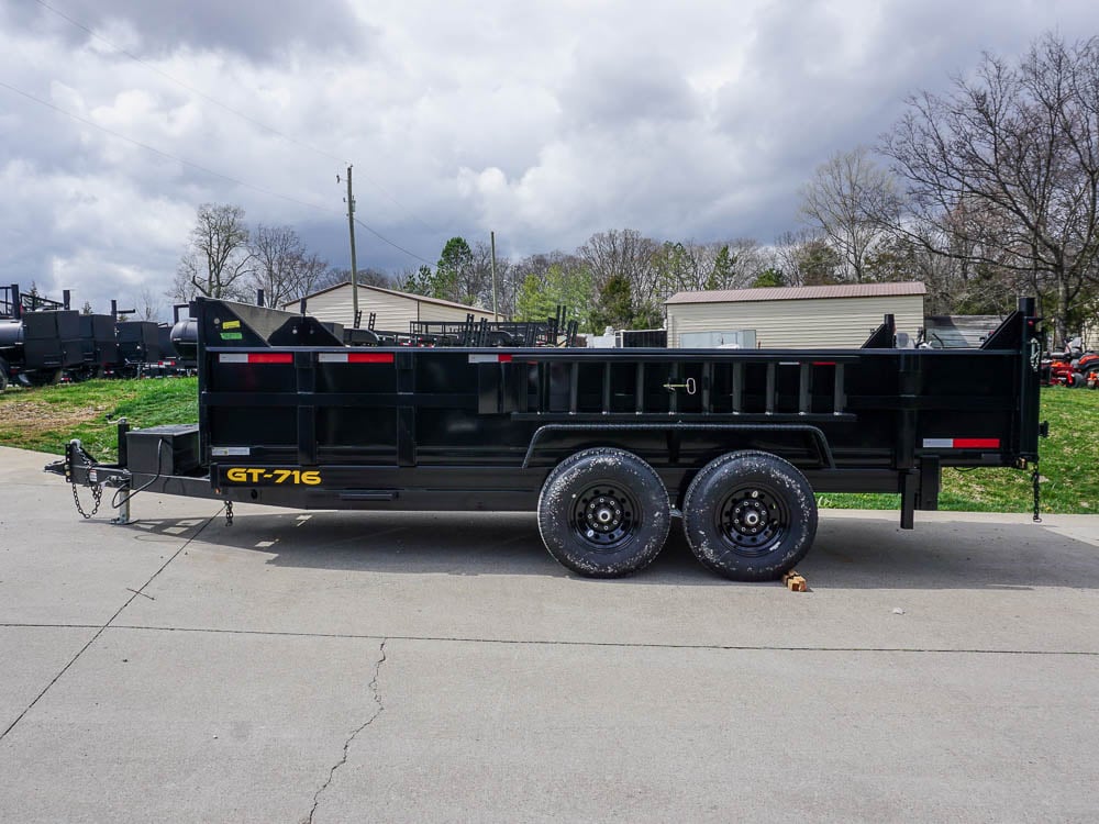 7x16 Telescopic Dump Trailer with 2ft Sides (2) 7K Axles Side Angle Fully Extended