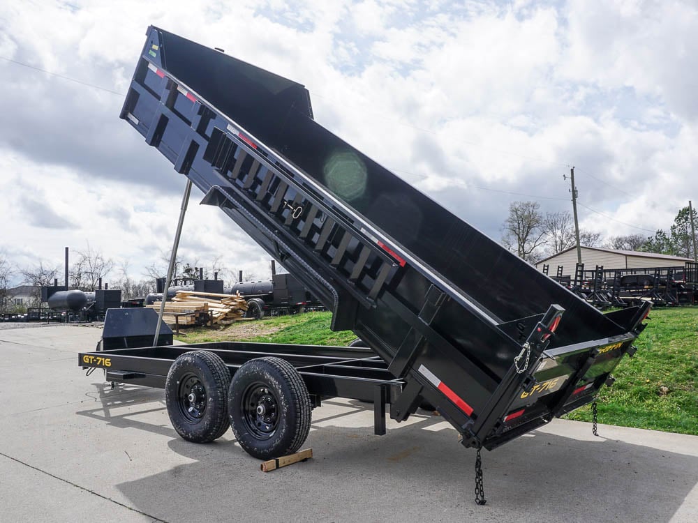 7x16 Telescopic Dump Trailer with 2ft Sides (2) 7K Axles Side Angle Fully Extended