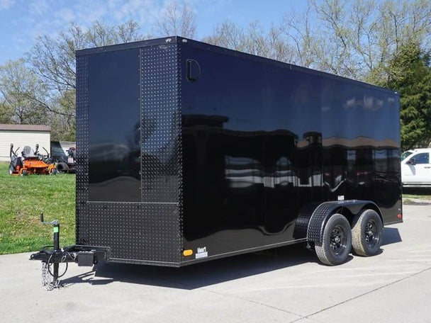 7x16 Enclosed Trailer Black V - Nose Blackout Pkg Tandem Axle Storage - SLE Equipment - 1