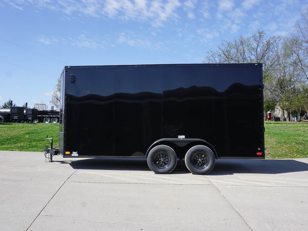 7x16 Enclosed Trailer Black V-Nose Blackout Pkg Tandem Axle