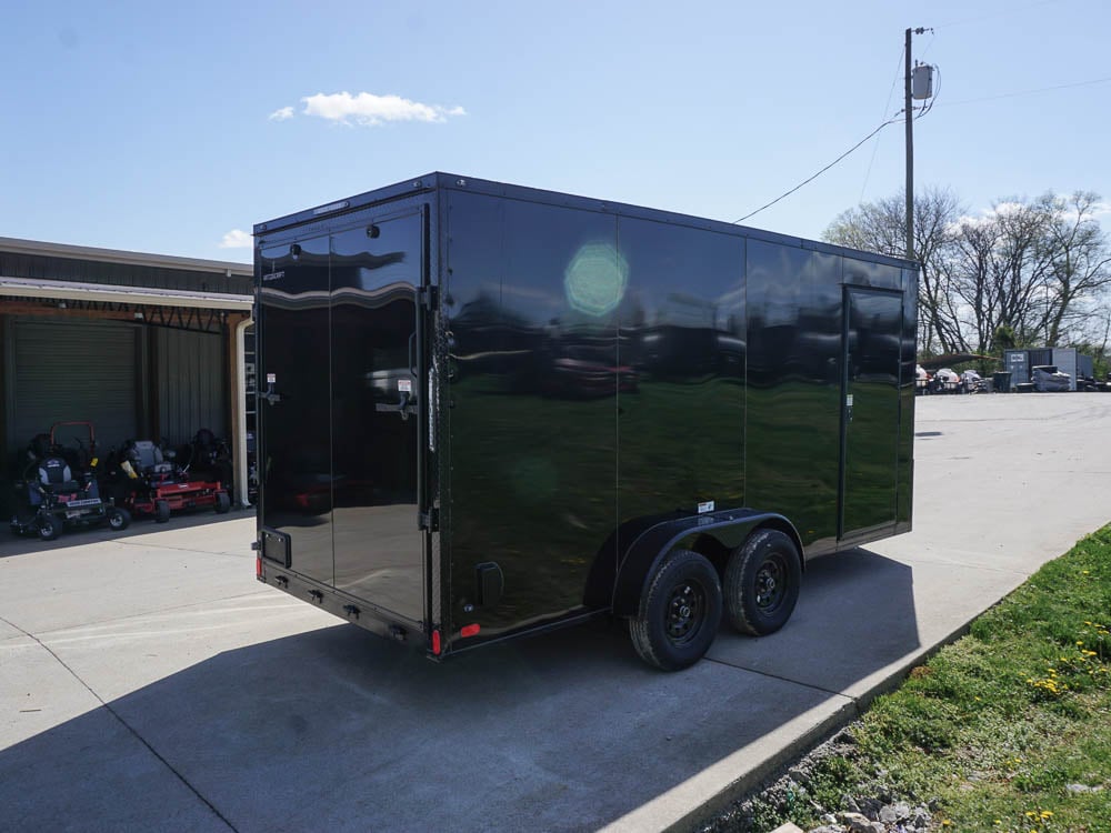 7x16 Enclosed Trailer Black V-Nose Blackout Pkg Tandem Axle