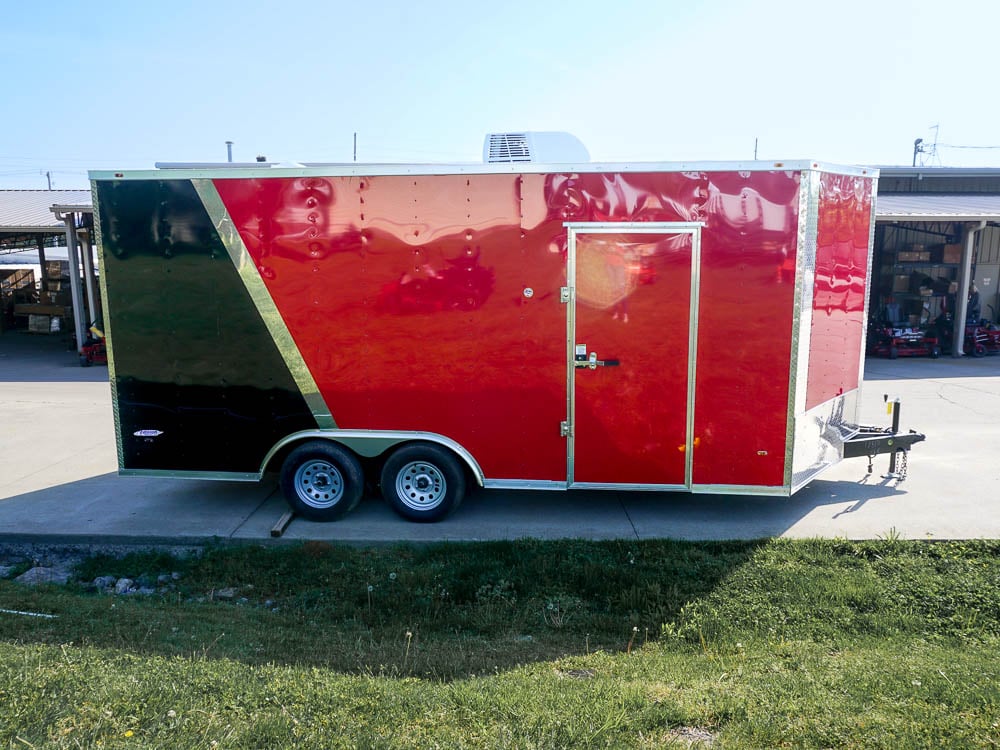 8.5x18 Custom Two-Tone Enclosed Trailer with Rubber Floor