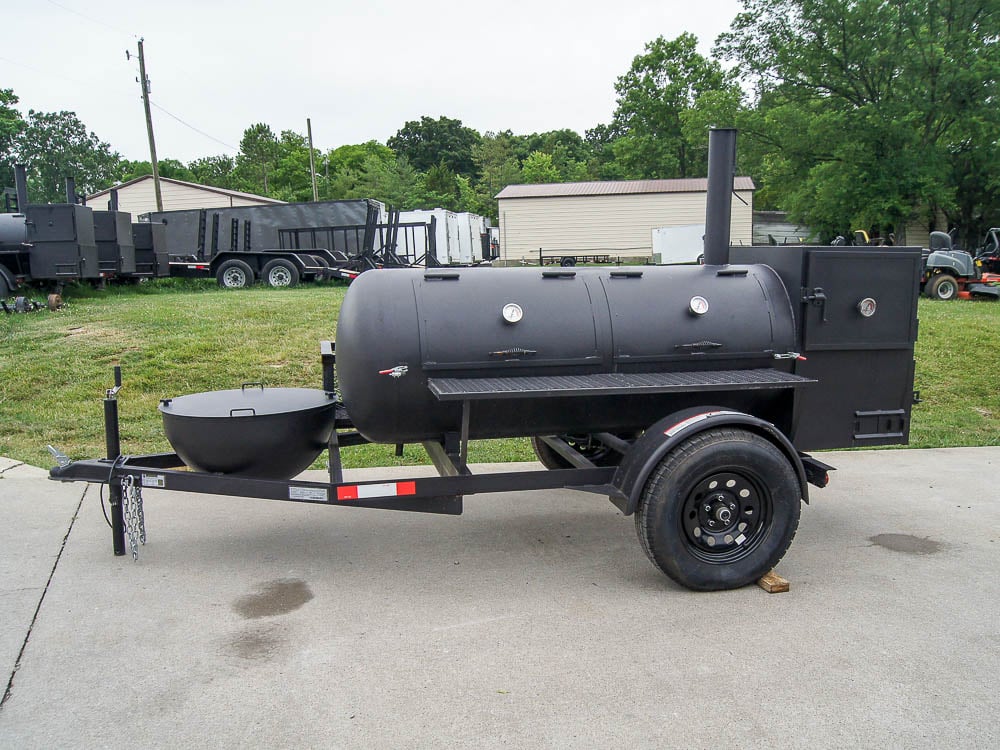 Pull Behind BBQ Smoker 250 Gallon with Charcoal Kettle 3500lb Axle