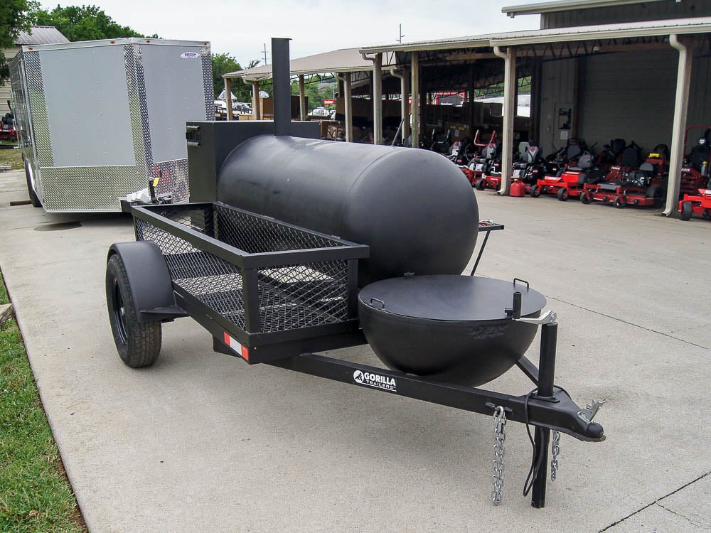 Pull Behind BBQ Smoker 250 Gallon with Charcoal Kettle 3500lb Axle