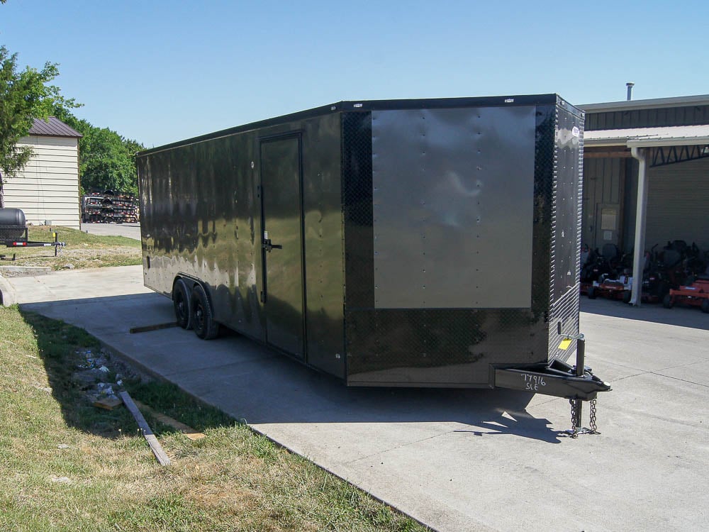 8.5x24 Charcoal Grey V-Nose Enclosed Trailer with Blackout Package