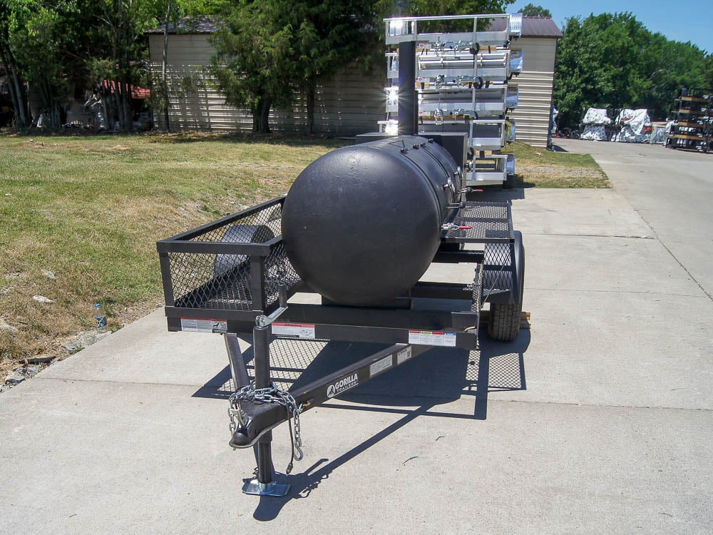 Pull Behind BBQ Smoker 250 Gallon with 3500lb Axle 2 Rack 2 Stack