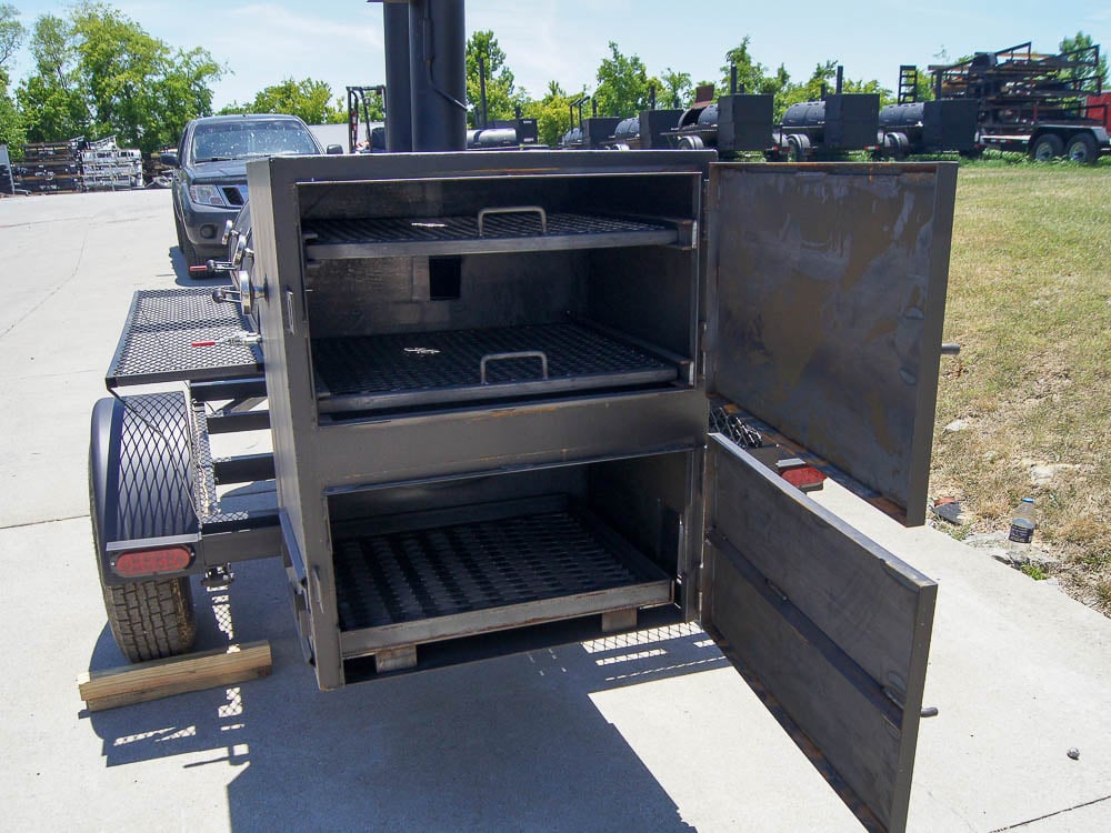 Pull Behind BBQ Smoker 250 Gallon with 3500lb Axle 2 Rack 2 Stack