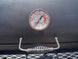 Pull Behind BBQ Smoker 250 Gallon with 3500lb Axle 2 Rack 2 Stack Temp Gauge Close Up