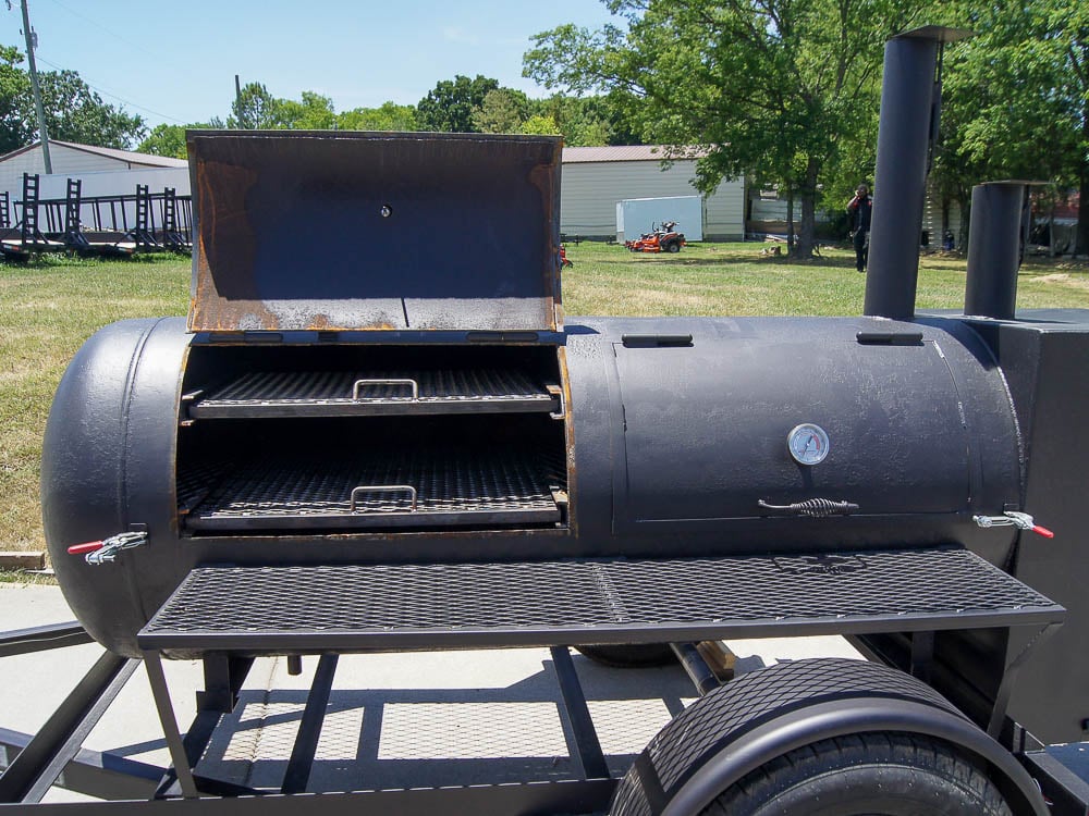 Pull Behind BBQ Smoker 250 Gallon with 3500lb Axle 2 Rack 2 Stack