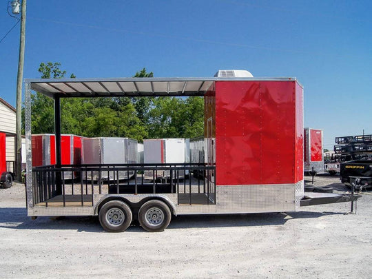 Red Enclosed Utility Hybrid Trailer 7'x20' - Lawn Mower Equipment Hauler - SLE Equipment - 7