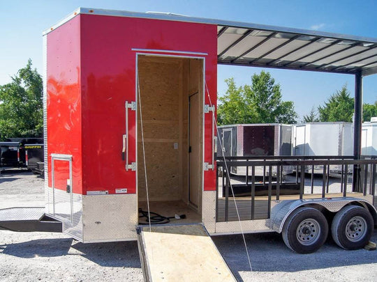 Red Enclosed Utility Hybrid Trailer 7'x20' - Lawn Mower Equipment Hauler - SLE Equipment - 4