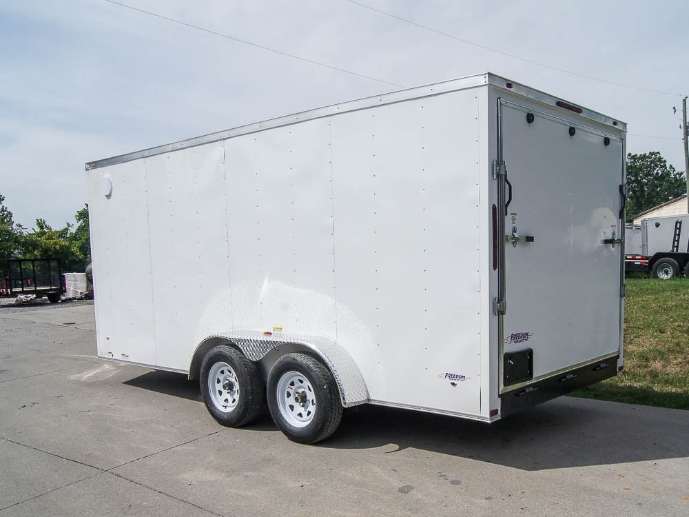 7x16 White V-Nose Enclosed Trailer with Elect Pkg (2) 3500lb Axle