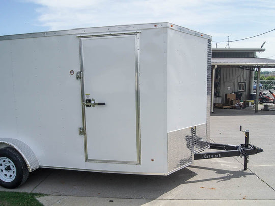 7x16 White V-Nose Enclosed Trailer with Elect Pkg (2) 3500lb Axle