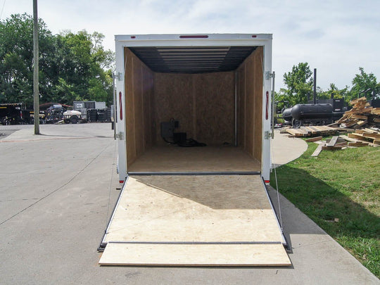 7x16 White V-Nose Enclosed Trailer with Elect Pkg (2) 3500lb Axle