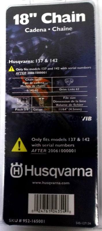 Husqvarna 952165001 Chainsaw Chain 18" 3/8 - .043 Ga. 62 DL Pack of 6 - SLE Equipment - 2