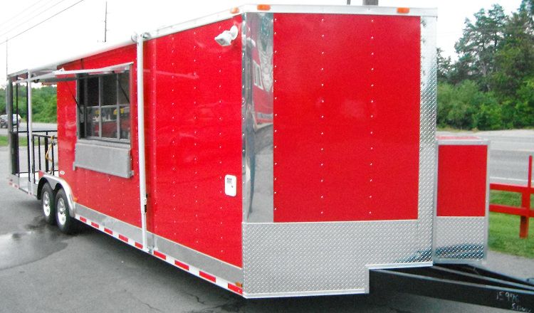 Concession Trailer 8.5' x 28' BBQ Smoker Event Catering (Red)