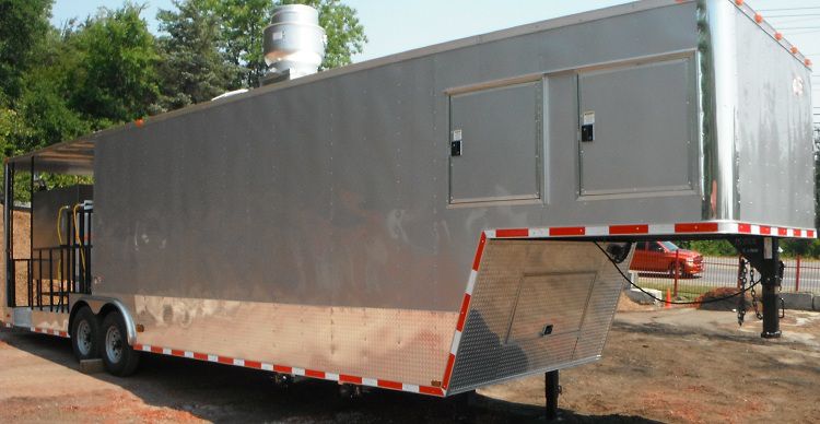 Concession Trailer 8.5' x 38' Silver Gooseneck Catering