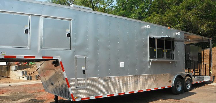 Concession Trailer 8.5' x 38' Silver Gooseneck Catering