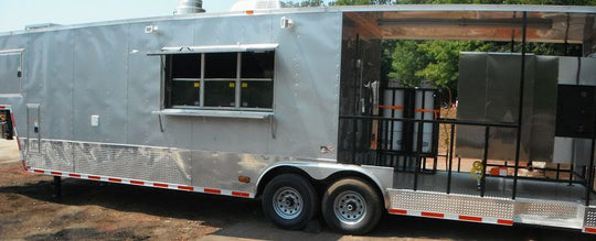 Concession Trailer 8.5' x 38' Silver Gooseneck Catering