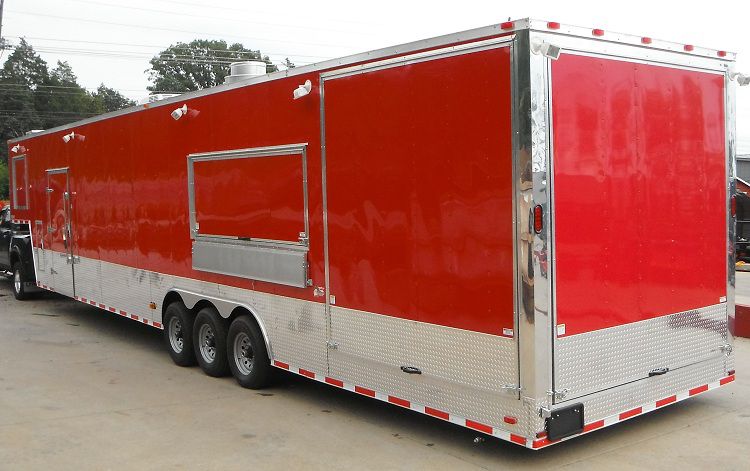 Concession Trailer 8.5'x48' Gooseneck Catering BBQ Smoker Event (Red)