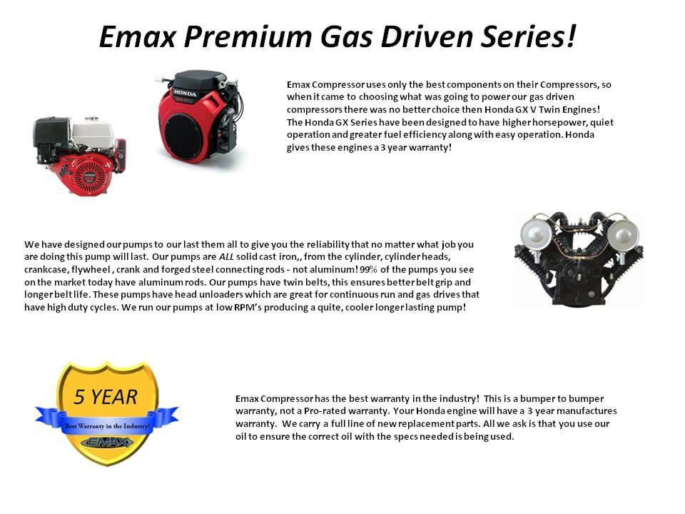 EMAX Gas Driven Industrial Plus Piston Air Compressor
