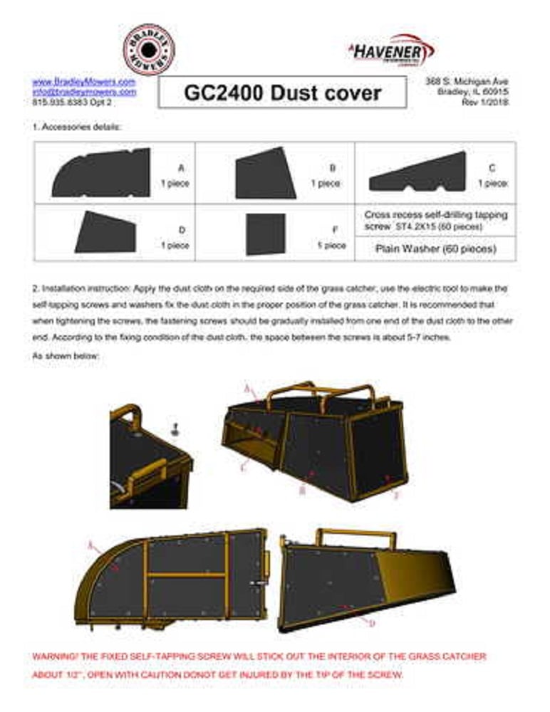 Bradley DC2400 Dust Cover For GC2400 Grass Catcher