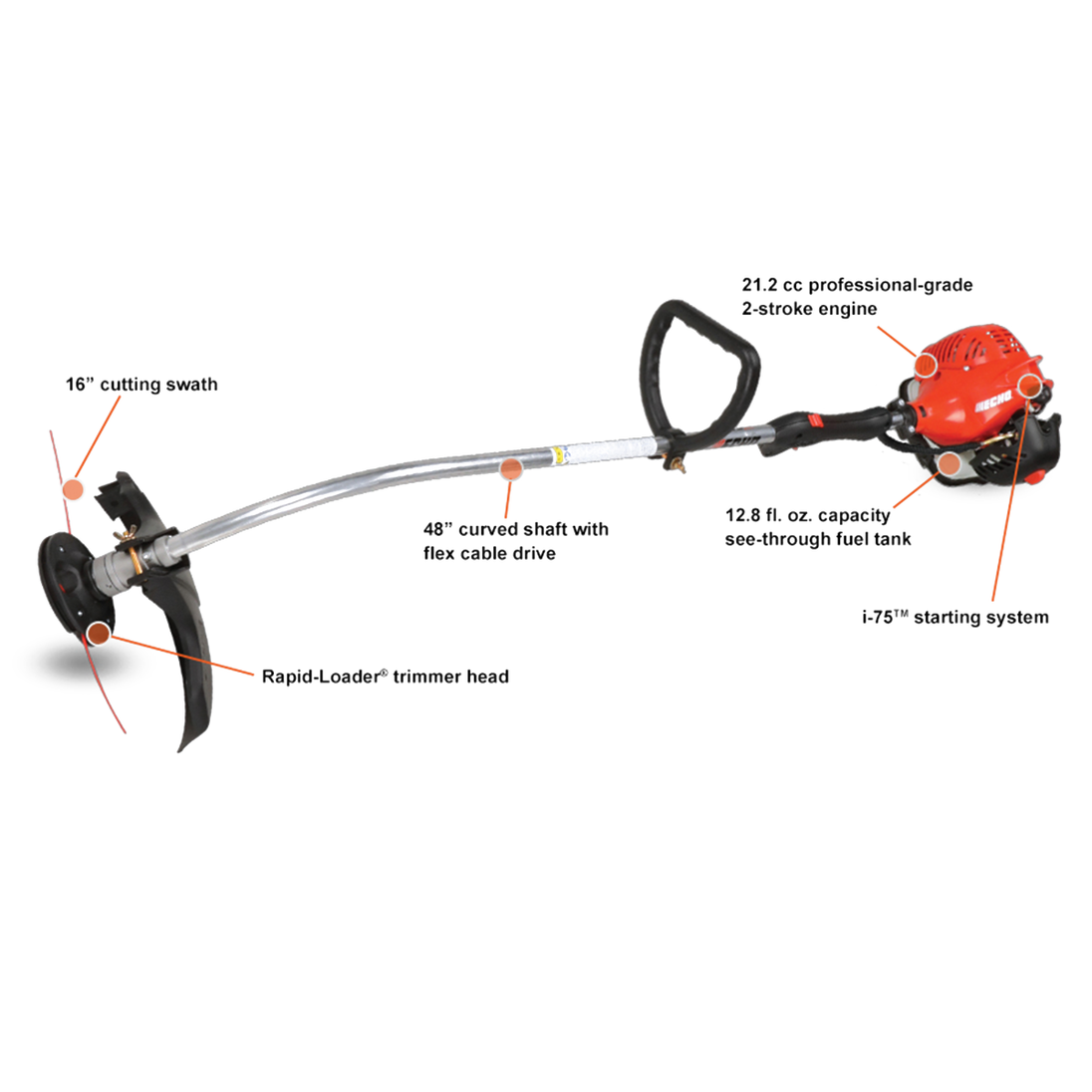 Echo GT-225i String Trimmer 16" Cut 48" Curved Shaft - 21.2cc Engine