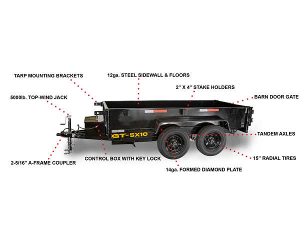 5x10 Hydraulic Dump Trailer with 2ft Sides (2) 3500lb Axles