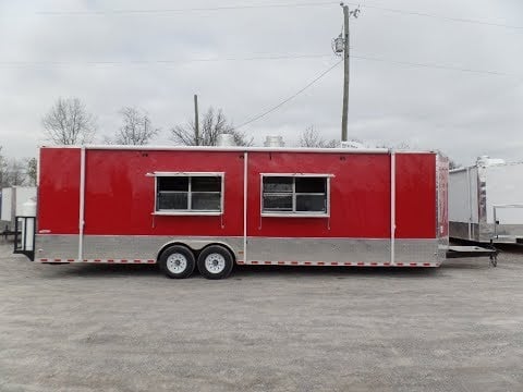 8.5' x 30' Concession Food Trailer Red With Appliances